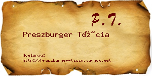 Preszburger Tícia névjegykártya